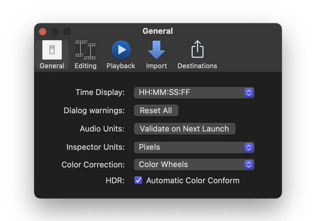 Final Cut Pro - General Settings