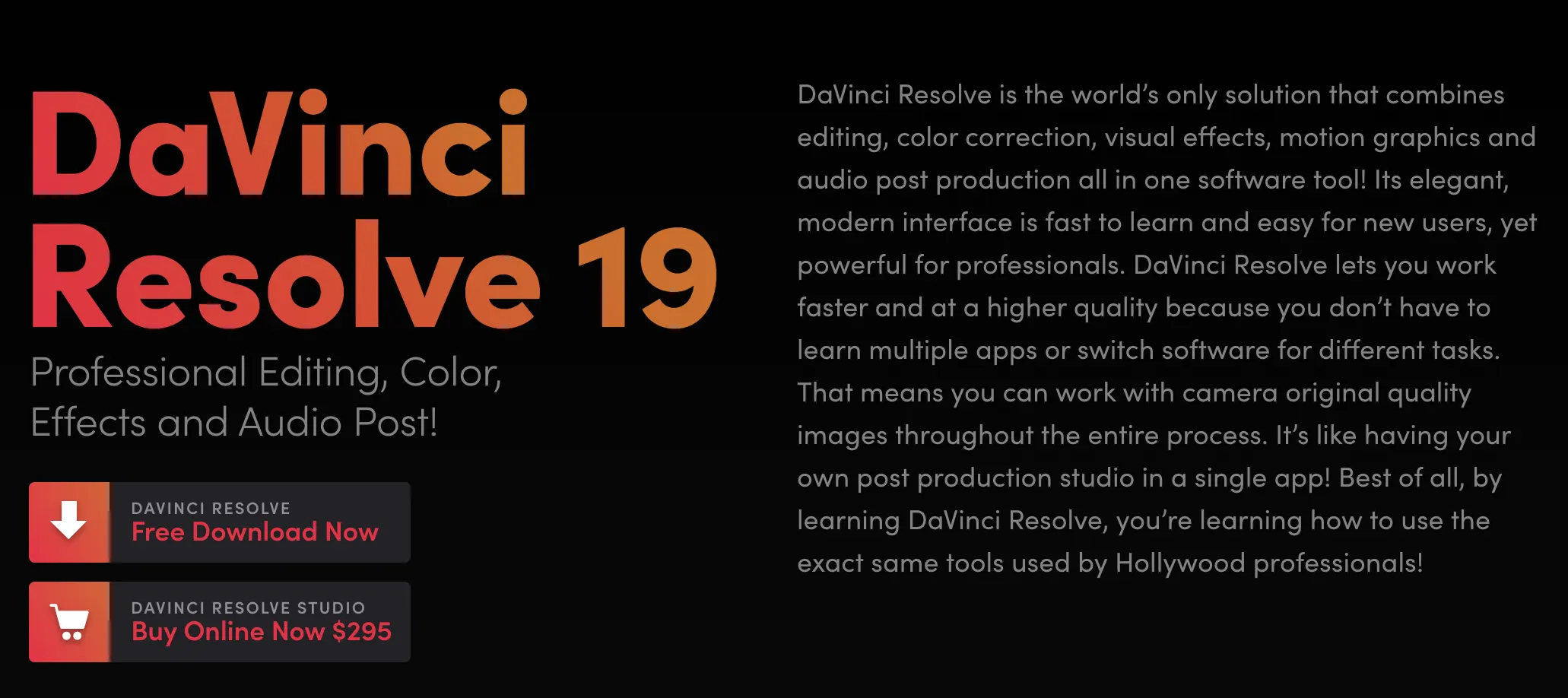 DaVinci Resolve Pricing